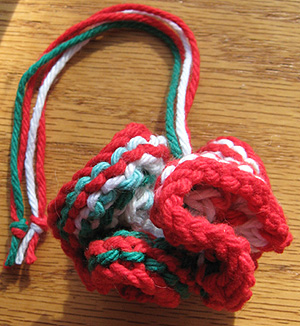 Hand knit cat-friendly Christmas Tree Ornament