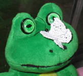 knit butterfly on frog's nose